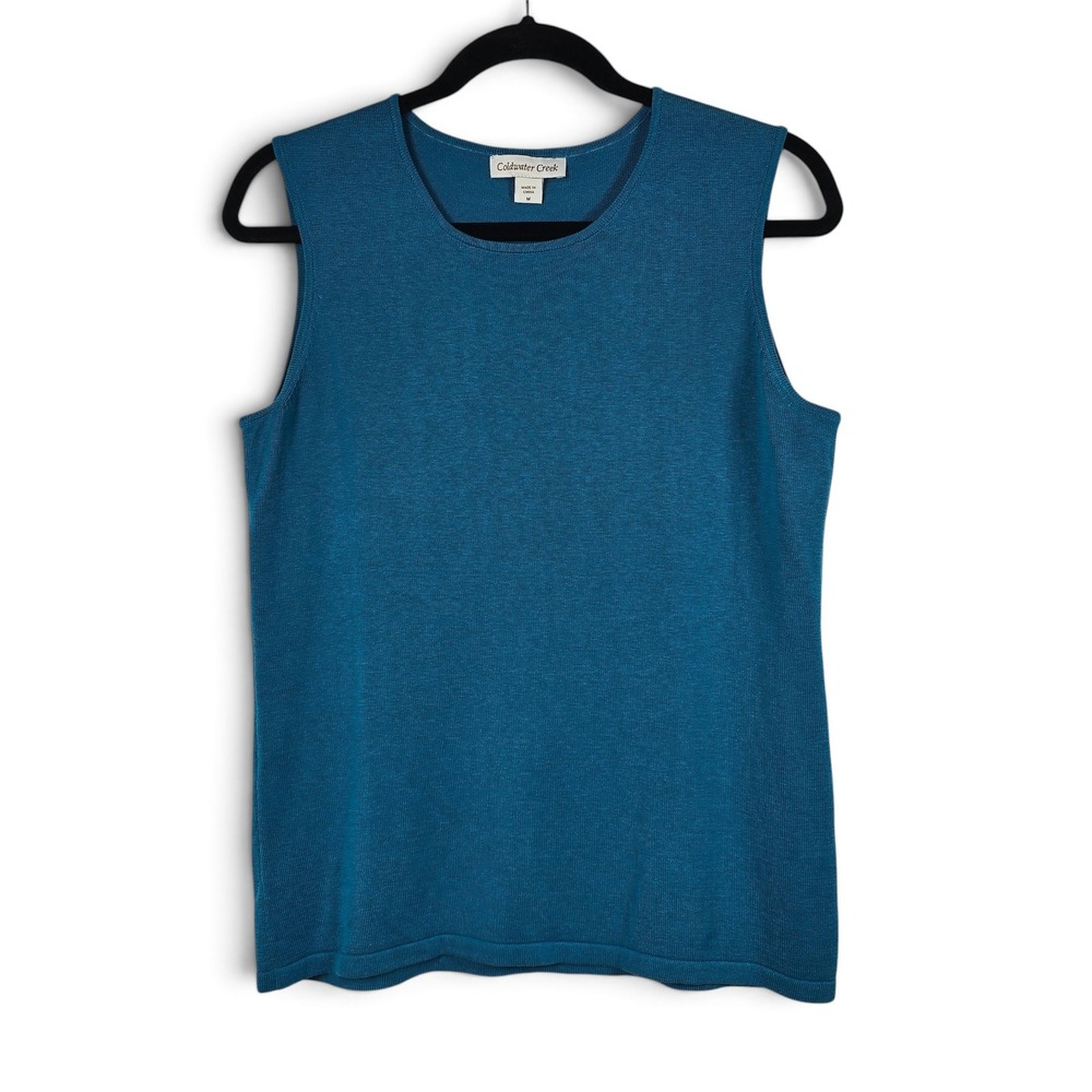 Coldwater Creek Silk Blend Tank Top Women Medium Teal Blue Knit Shell Sleeveless